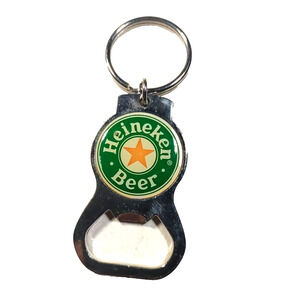 Heineken Beer Bottle Opener Keychain Silver Tone Green Advertising Souvenir